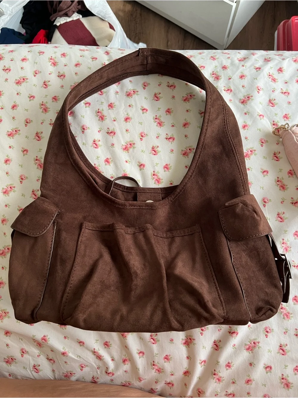 Brown Suede Hobo Shoulder Bag - Women